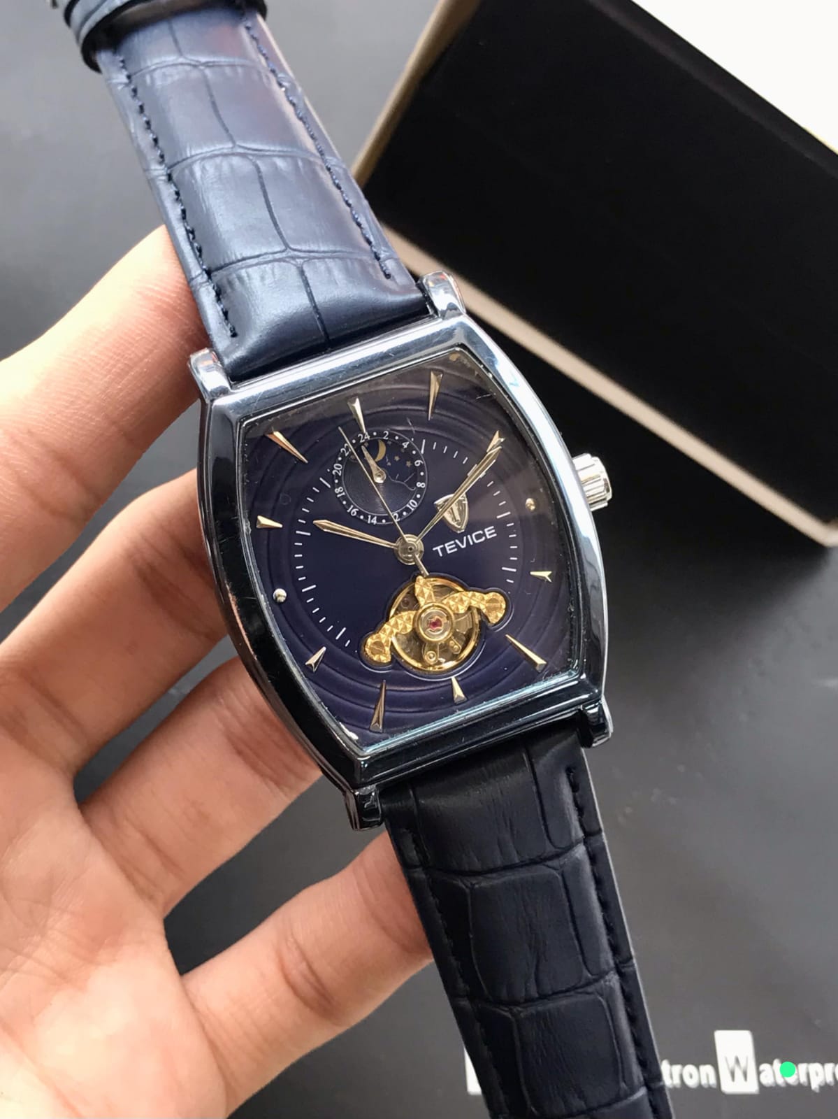 TEVICE Automatic Watch – Men’s Collection | Moonphase | Leather Strap | Square Dial